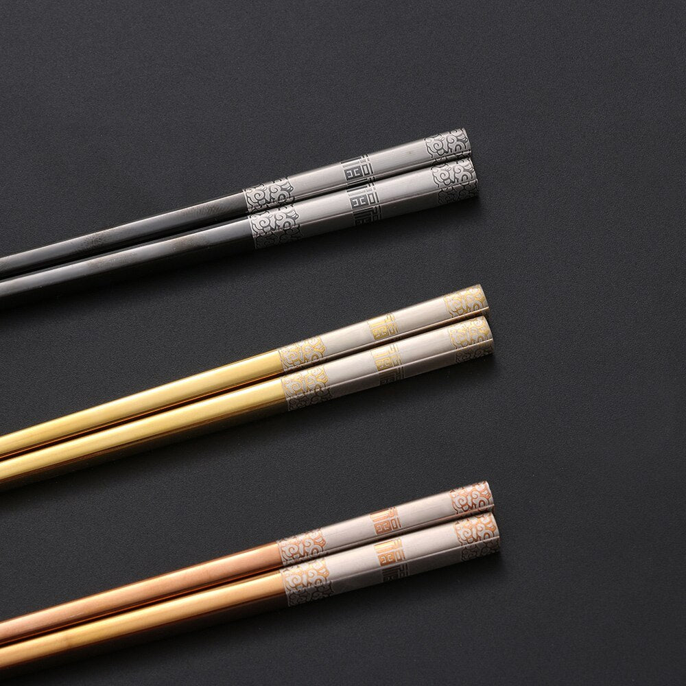 Luxury Stainless Steel Traditional Chopsticks 18/10 Antiskid Stick